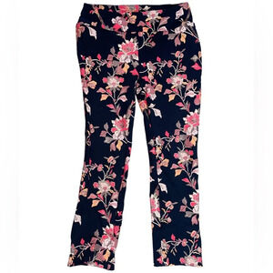 Soft Surroundings Indian Rose Black Floral Pull on Pants Women’s Size Medium